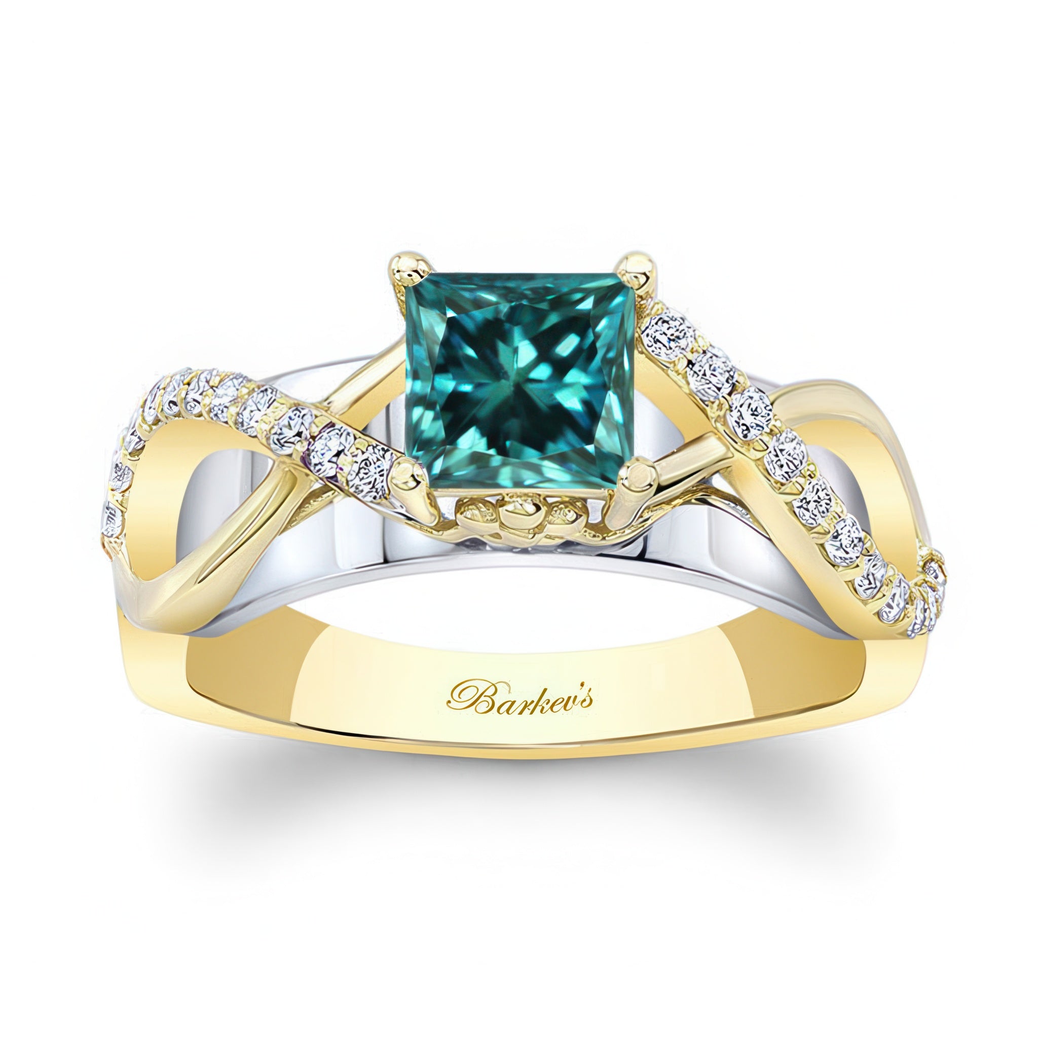Blue And White Diamond Cathedral Engagement Ring