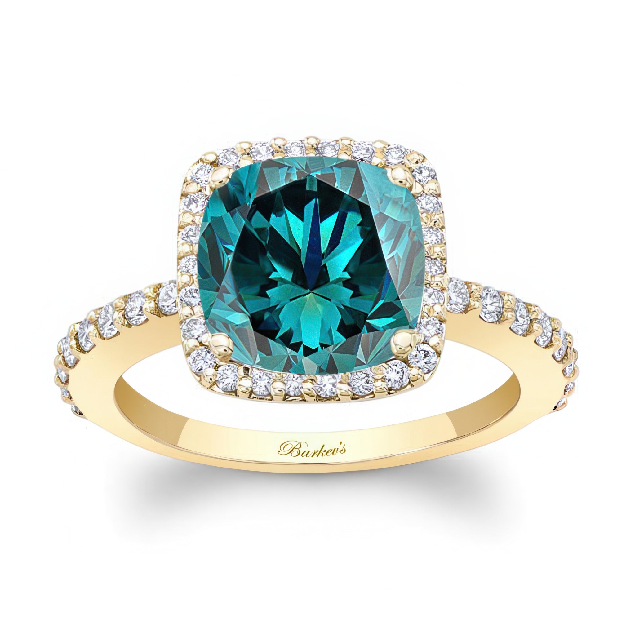 2 Carat Cushion Cut Blue And White Diamond Halo Engagement Ring