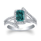 Rectangle Halo Radiant Cut Blue And White Diamond Engagement Ring