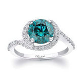 Blue And White Diamond Half Halo Engagement Ring