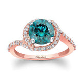 Blue And White Diamond Half Halo Engagement Ring