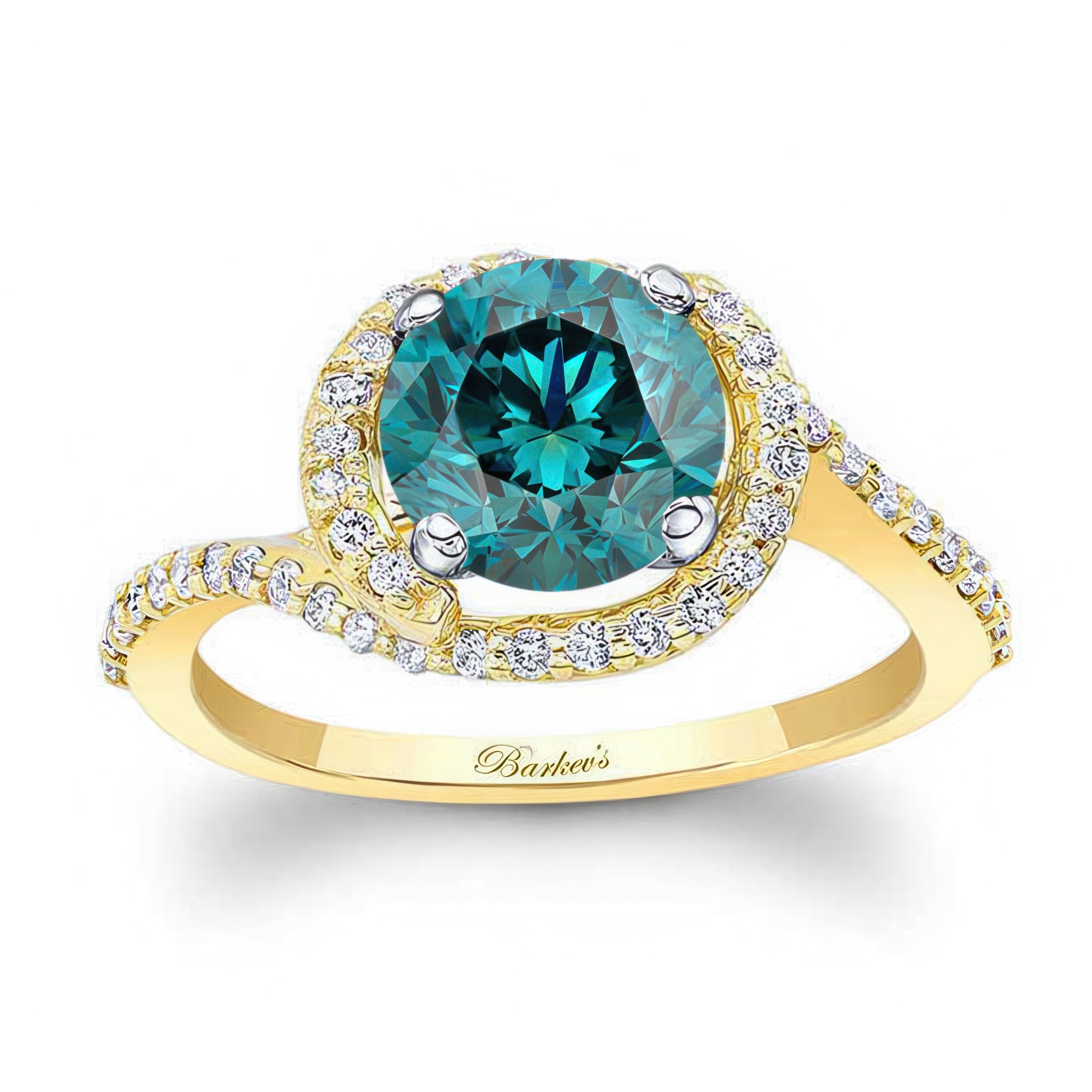 Blue And White Diamond Half Halo Engagement Ring