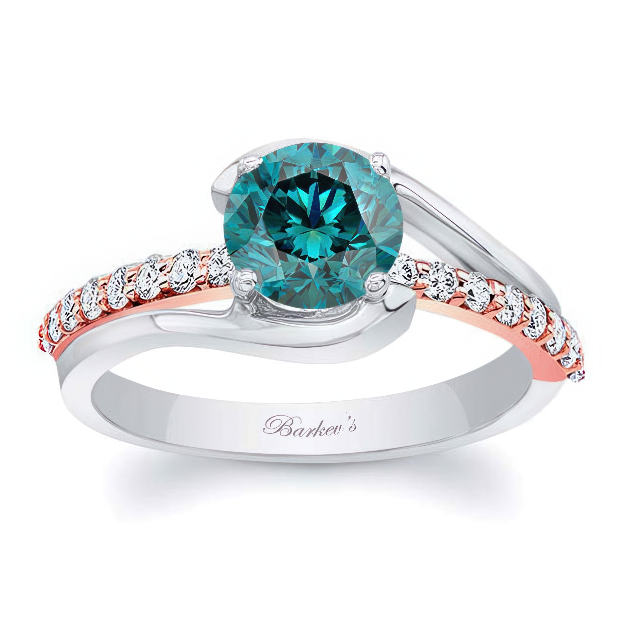 Simple 1 Carat Round Blue And White Diamond Ring