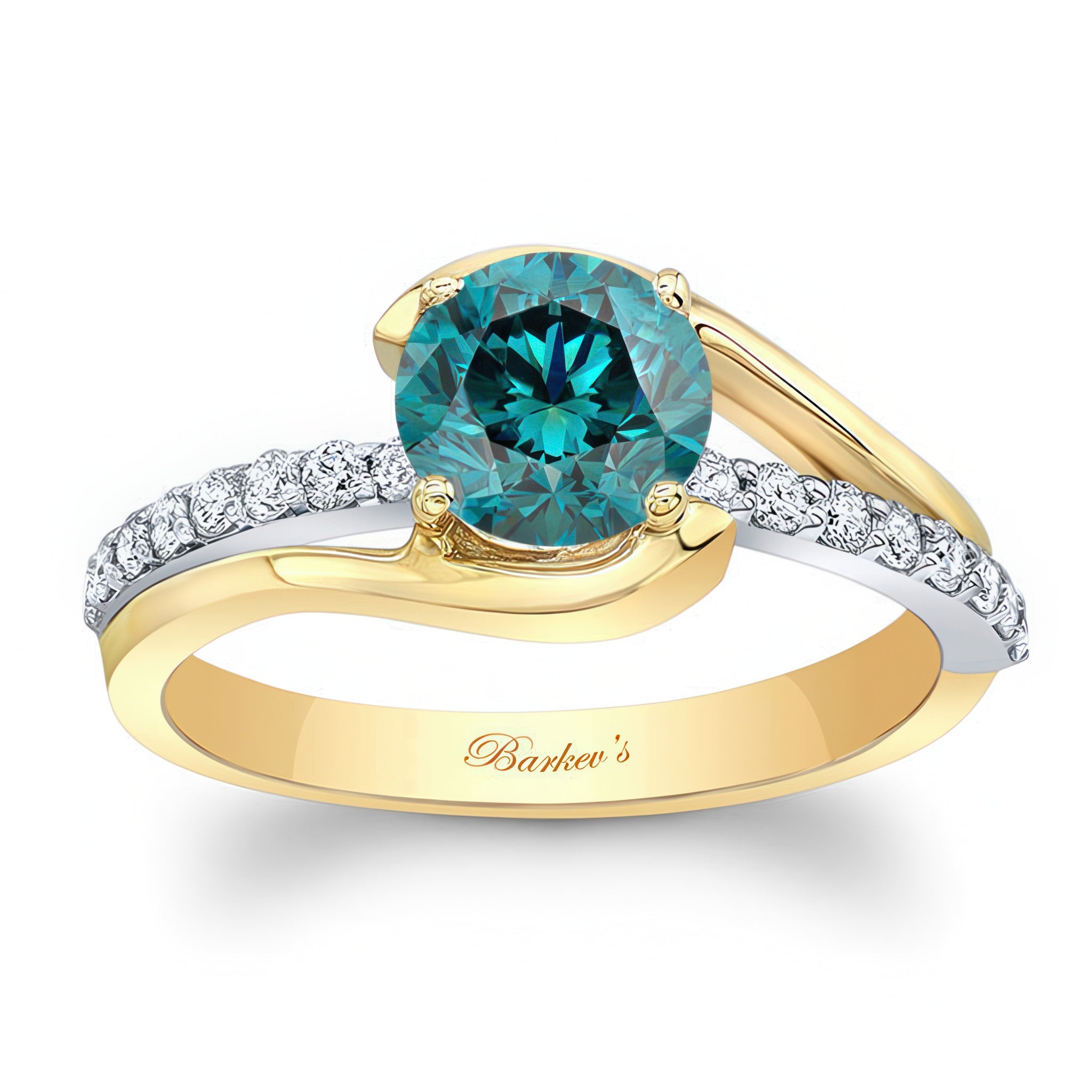 Simple 1 Carat Round Blue And White Diamond Ring