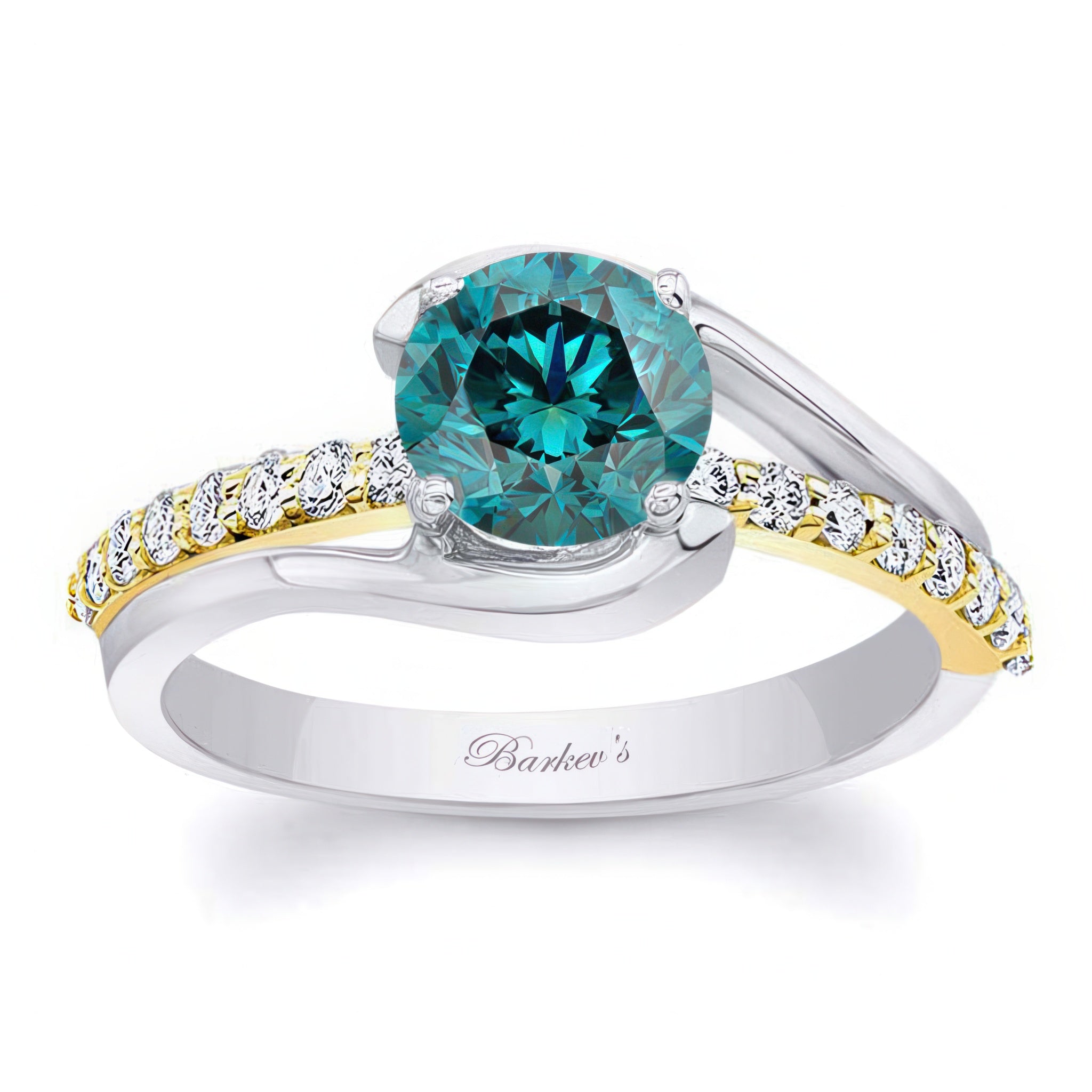 Simple 1 Carat Round Blue And White Diamond Ring