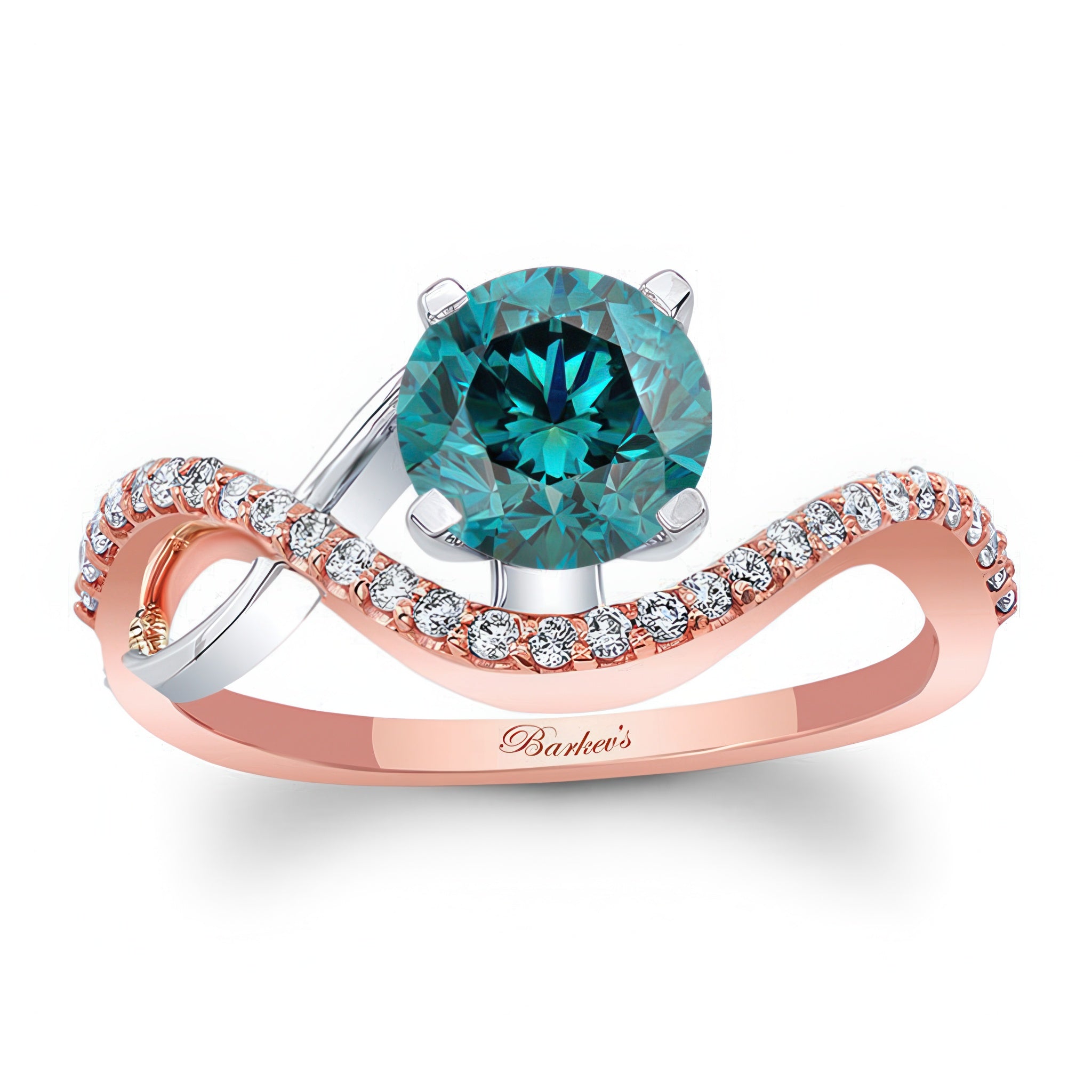 Curved Blue And White Diamond Wedding Ring