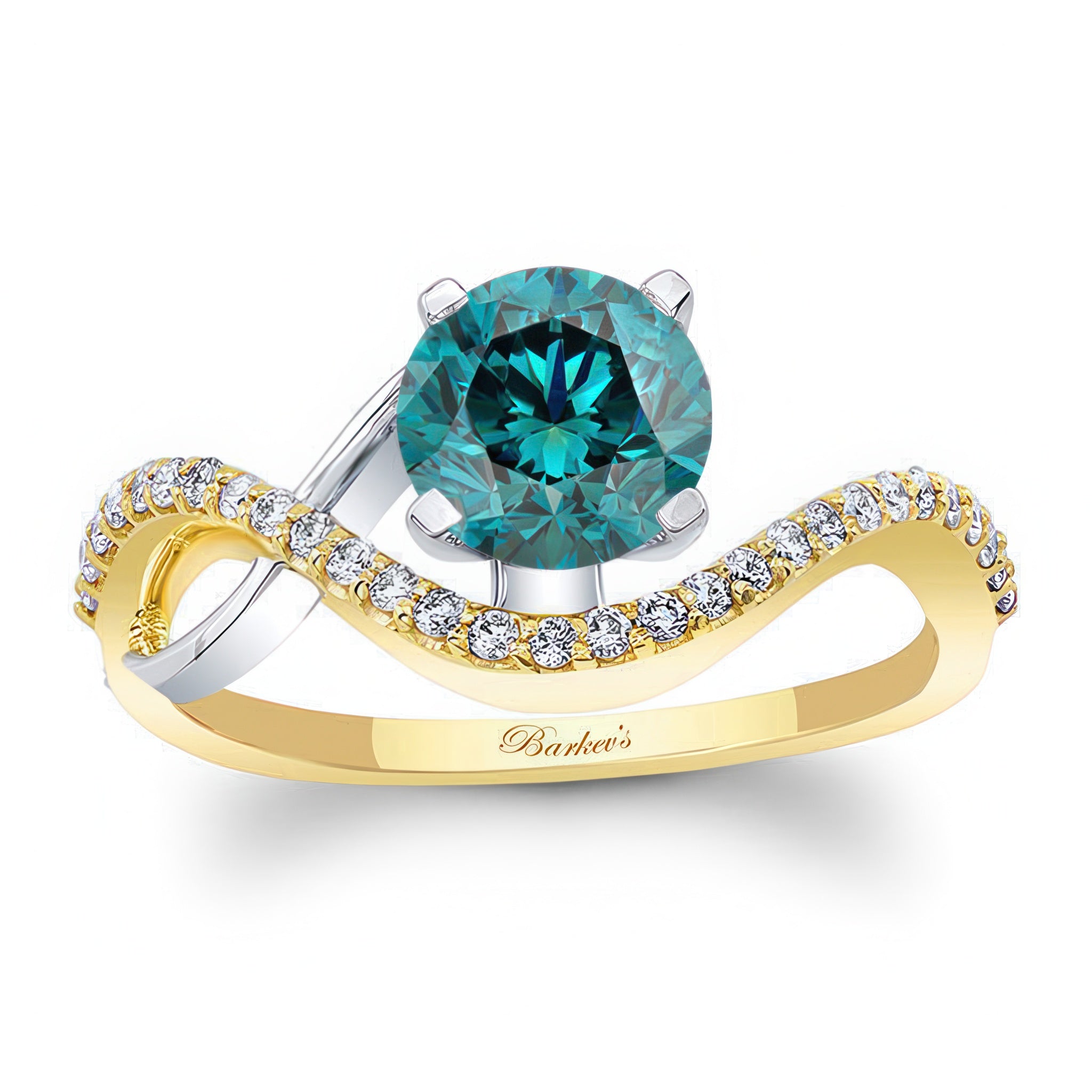 Curved Blue And White Diamond Wedding Ring