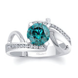 Curved Trim Blue And White Diamond Engagement Ring