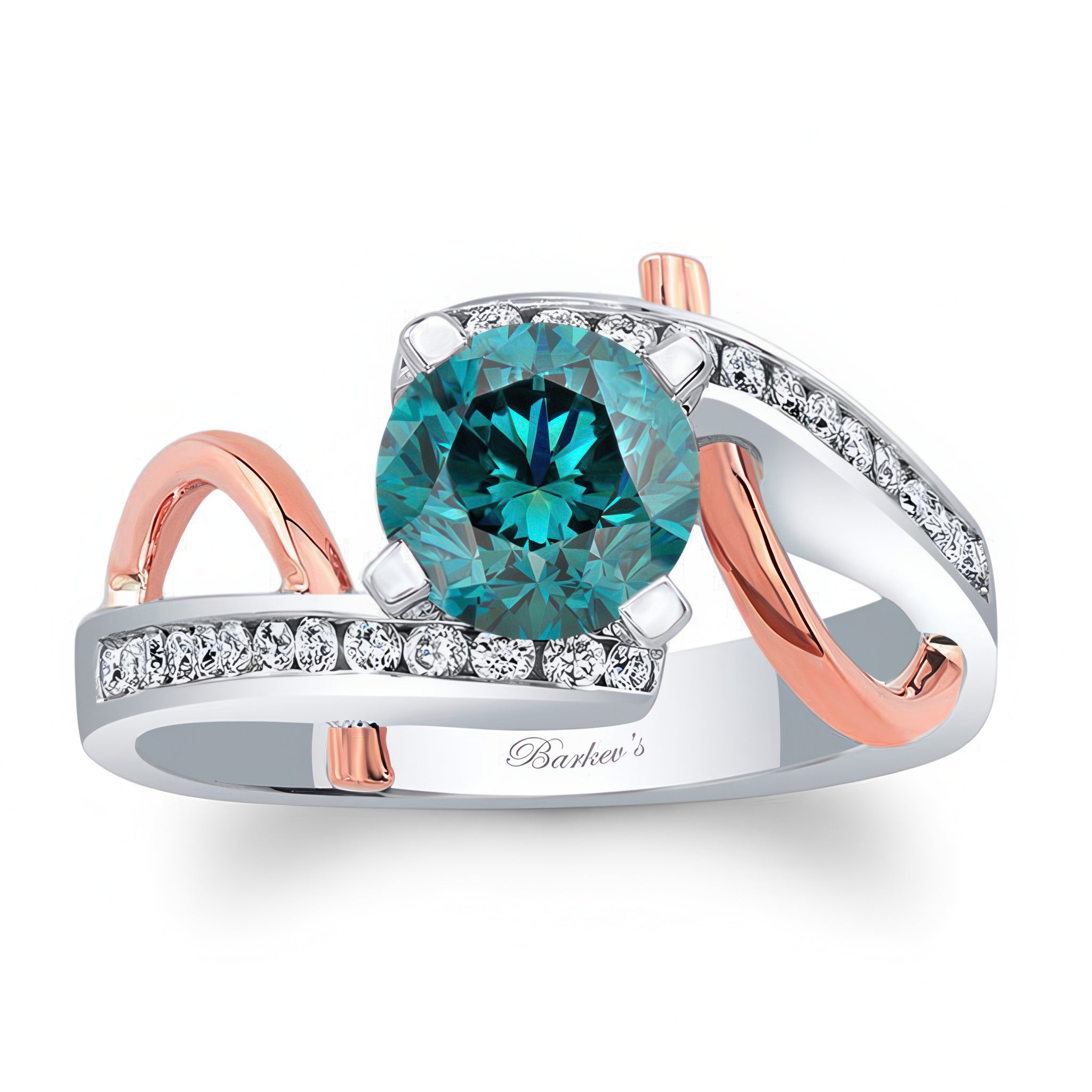 Curved Trim Blue And White Diamond Engagement Ring