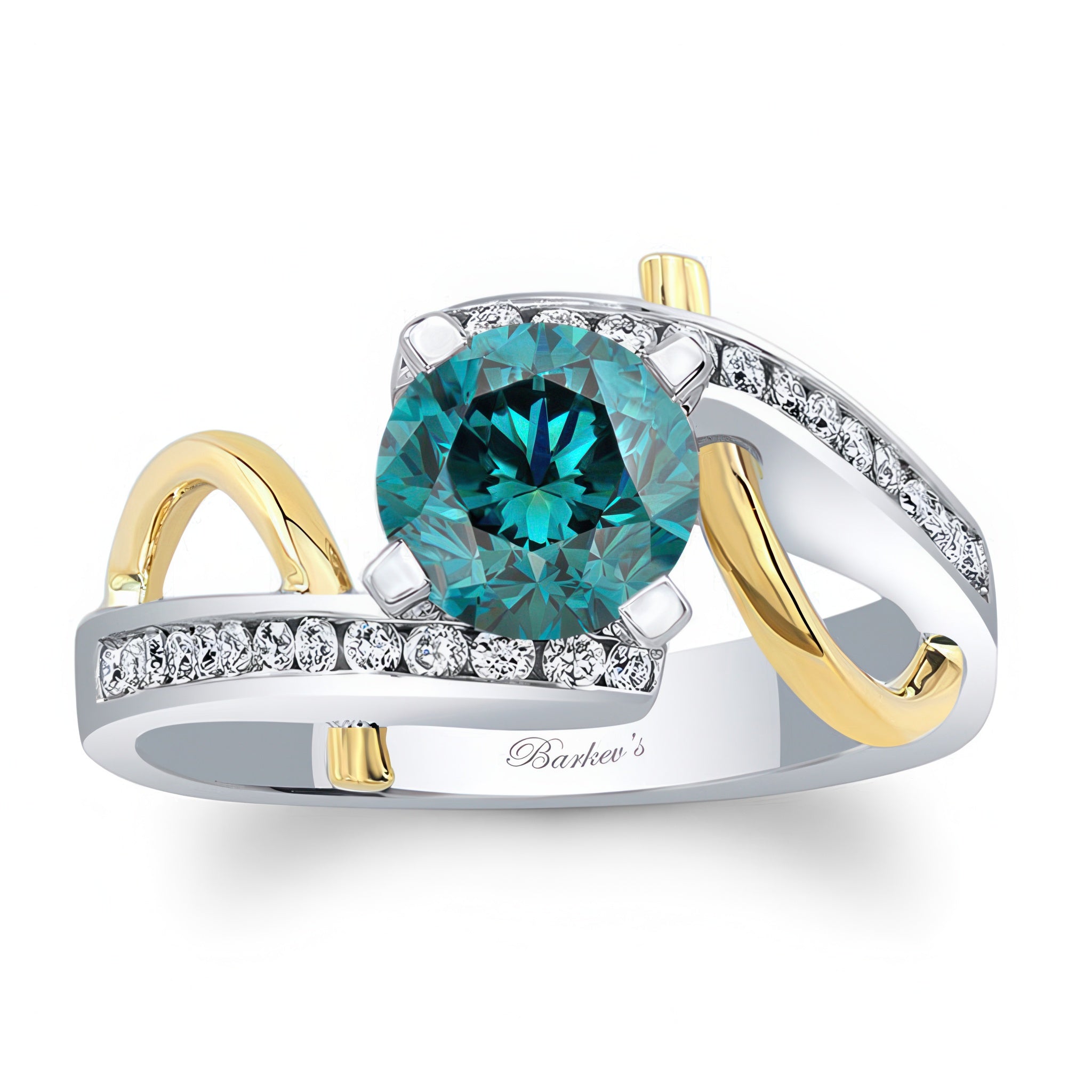 Curved Trim Blue And White Diamond Engagement Ring