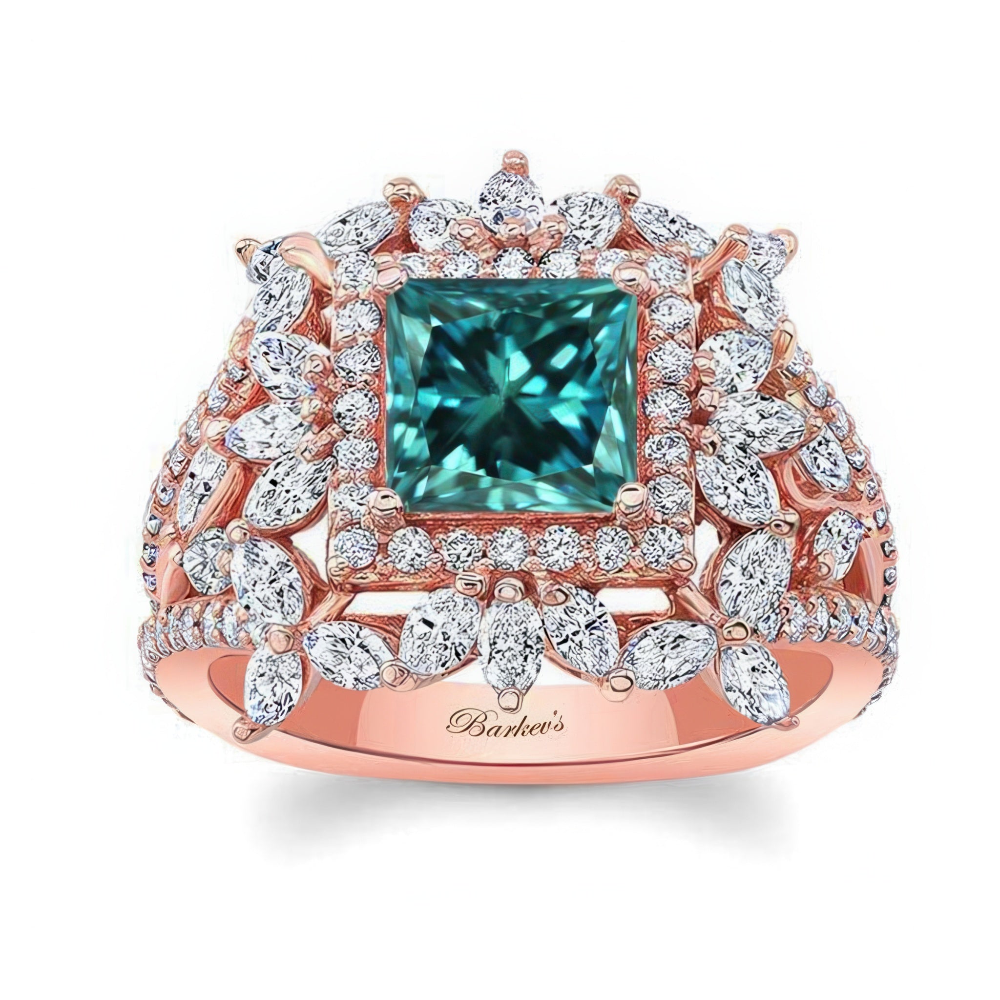 Vintage Princess Cut Blue And White Diamond Ring