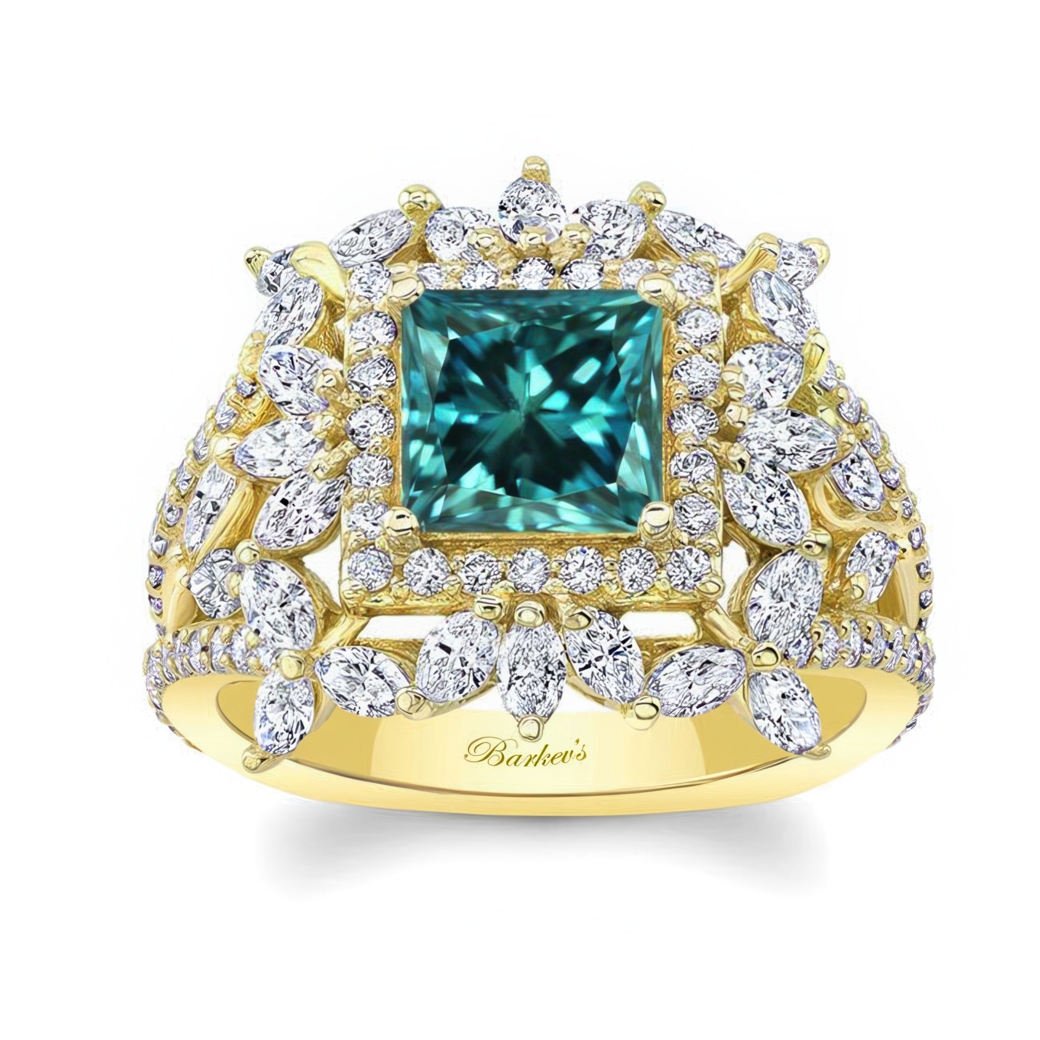 Vintage Princess Cut Blue And White Diamond Ring