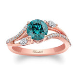 Curved Split Shank Blue And White Diamond Ring
