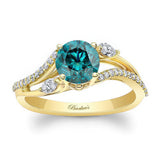 Curved Split Shank Blue And White Diamond Ring