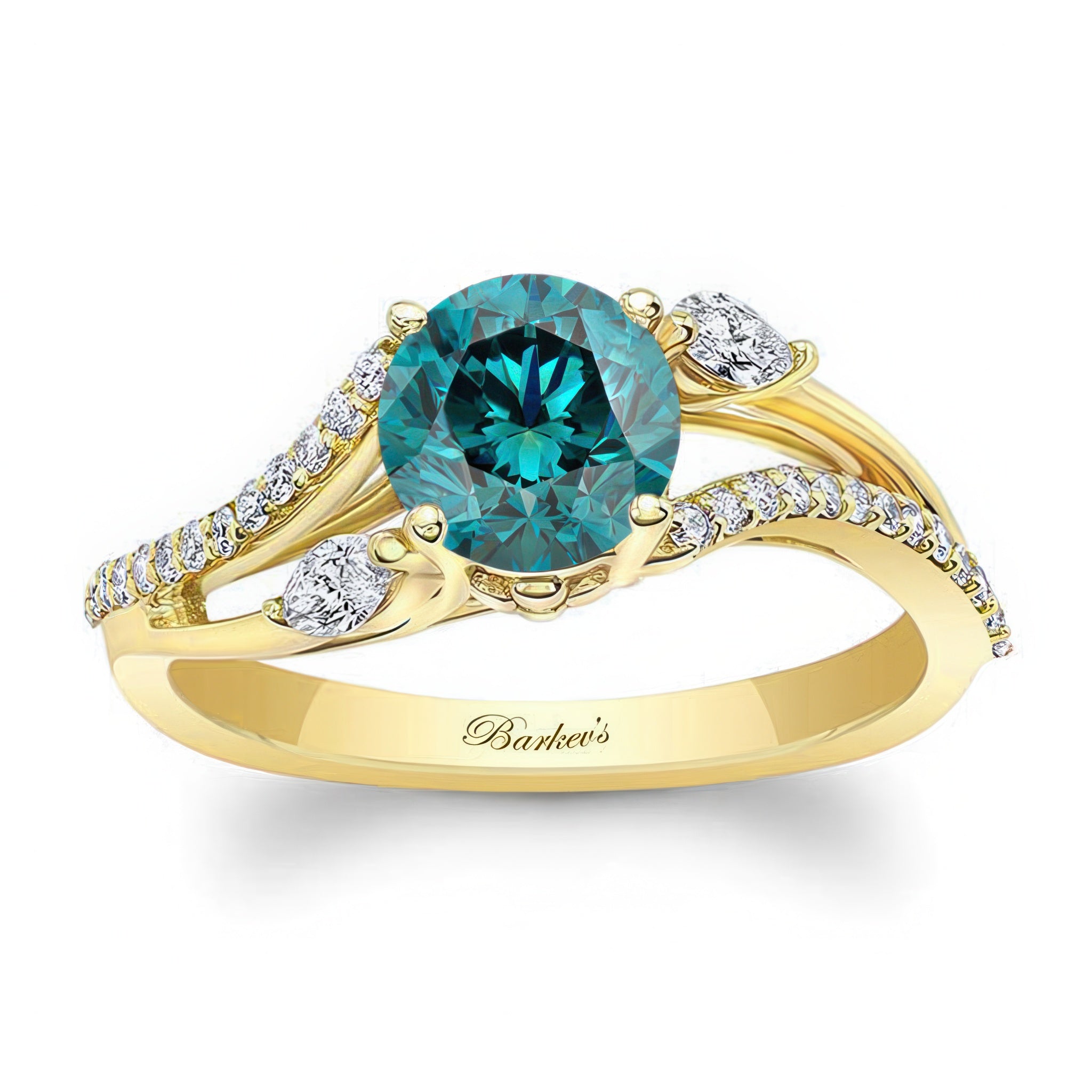 Curved Split Shank Blue And White Diamond Ring