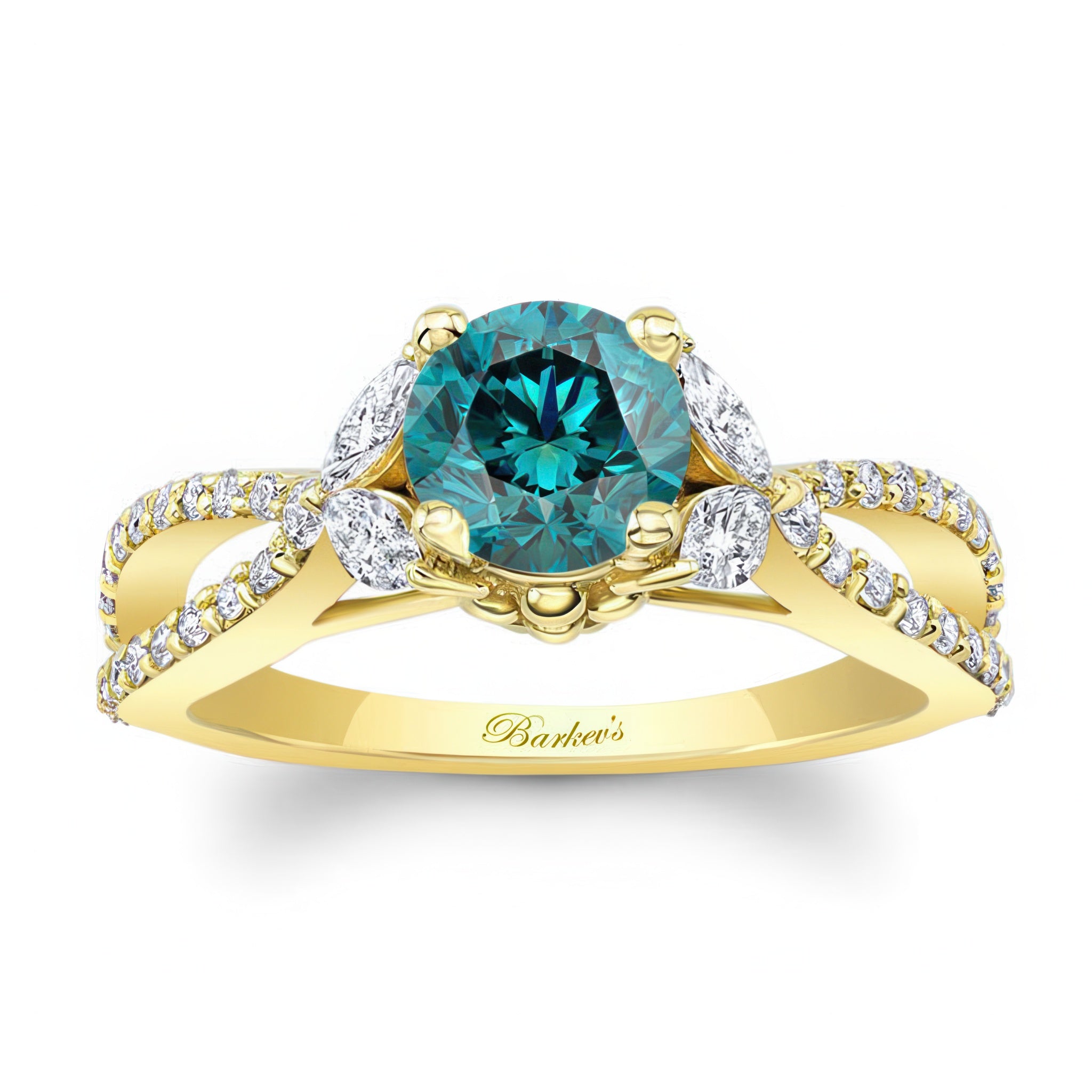 Blue And White Diamond Leaf Ring