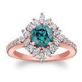 Marquise Halo Blue And White Diamond Engagement Ring