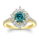 Marquise Halo Blue And White Diamond Engagement Ring