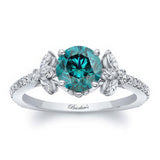 Blue And White Diamond Leaf Engagement Ring