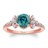 Blue And White Diamond Leaf Engagement Ring