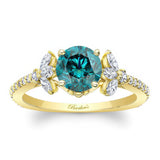 Blue And White Diamond Leaf Engagement Ring