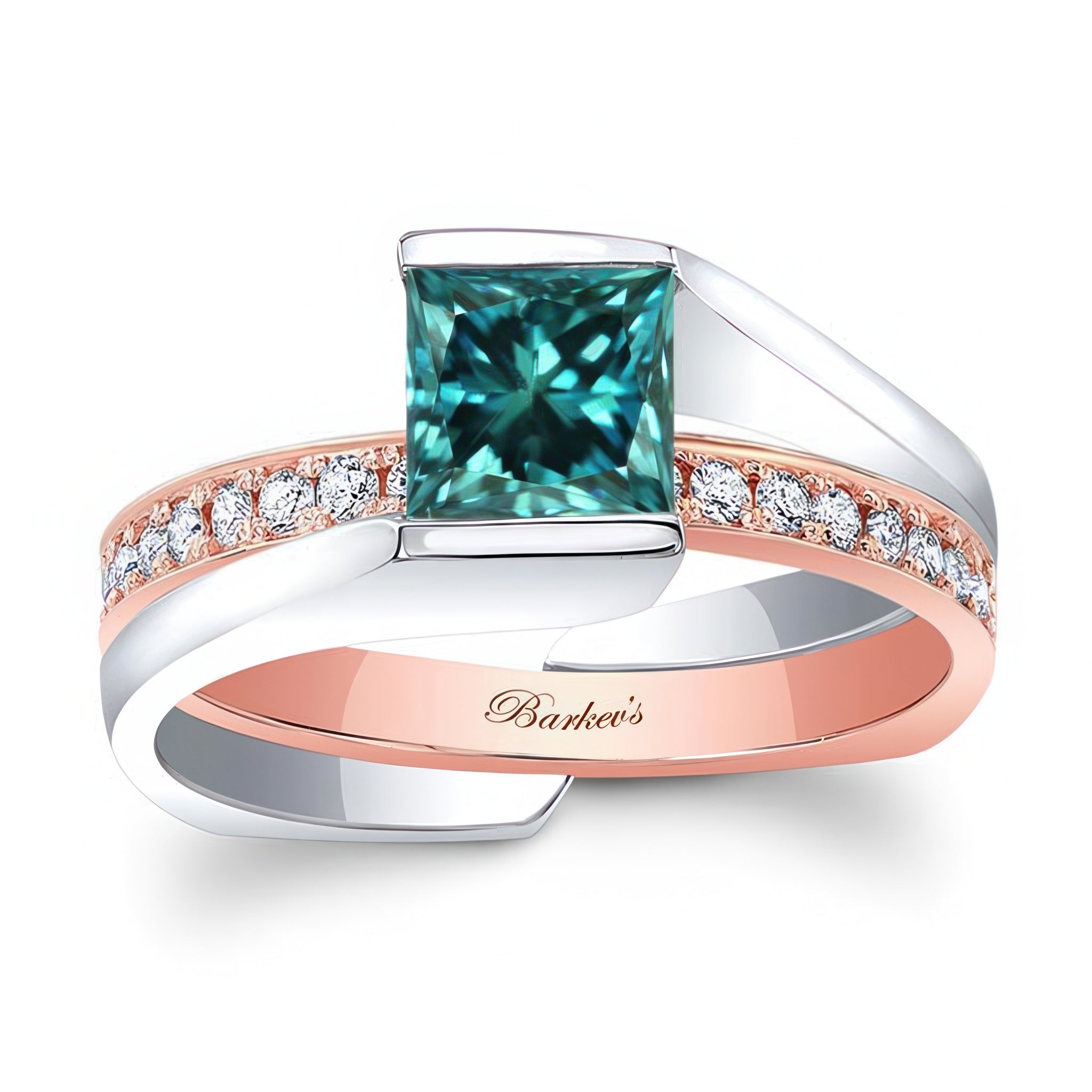 Interlocking Princess Cut Blue And White Diamond Ring Set