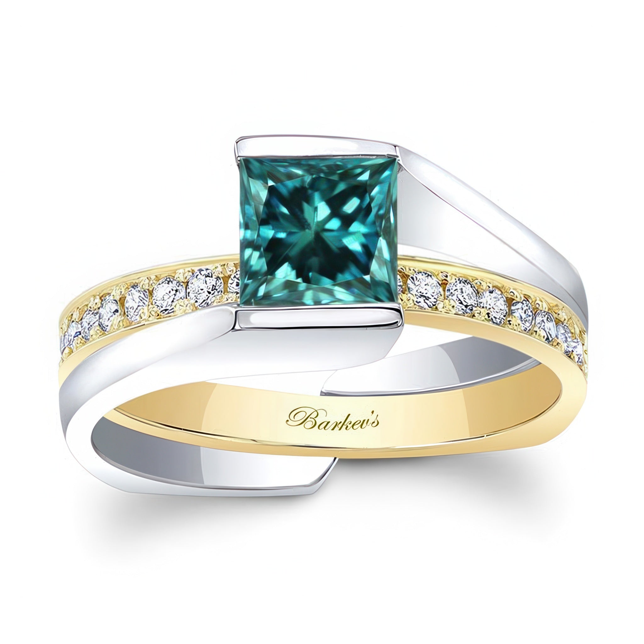 Interlocking Princess Cut Blue And White Diamond Ring Set