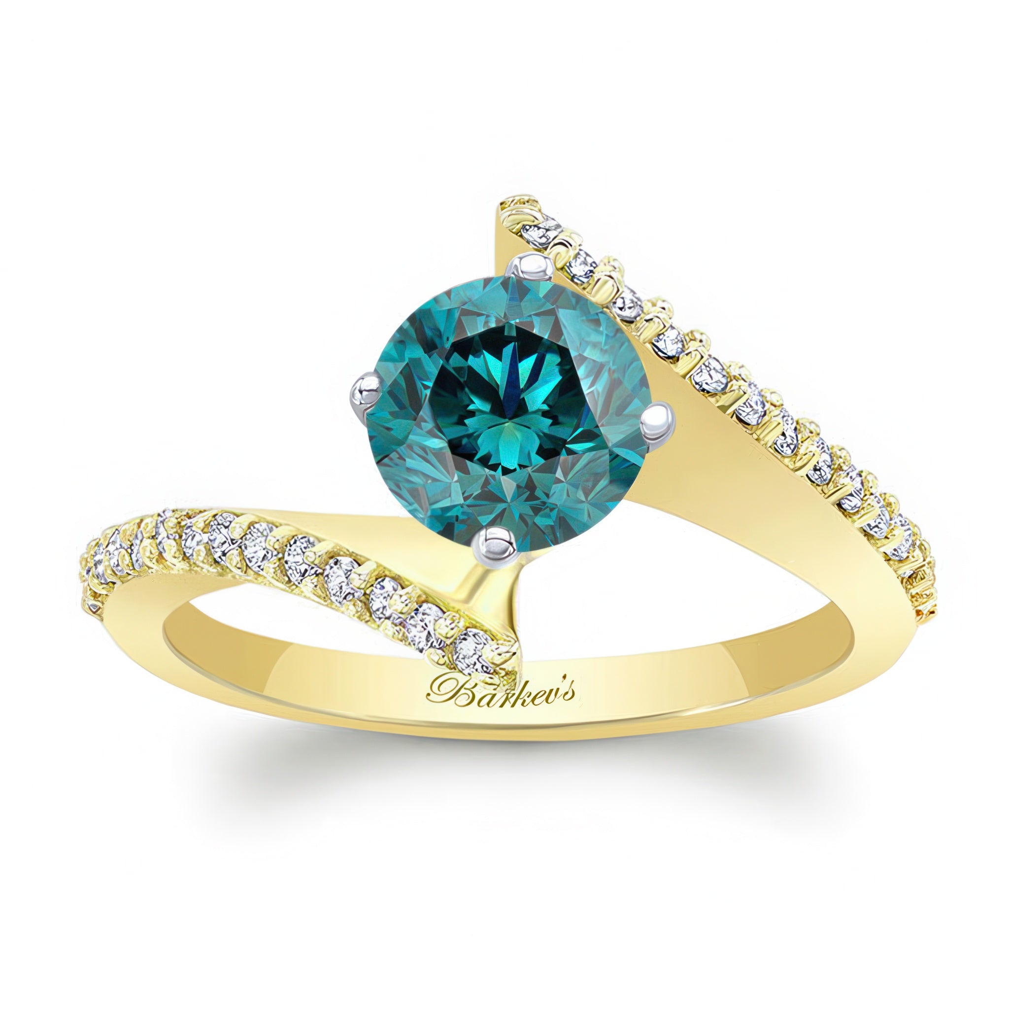 Modern Bypass Blue And White Diamond Engagement Ring