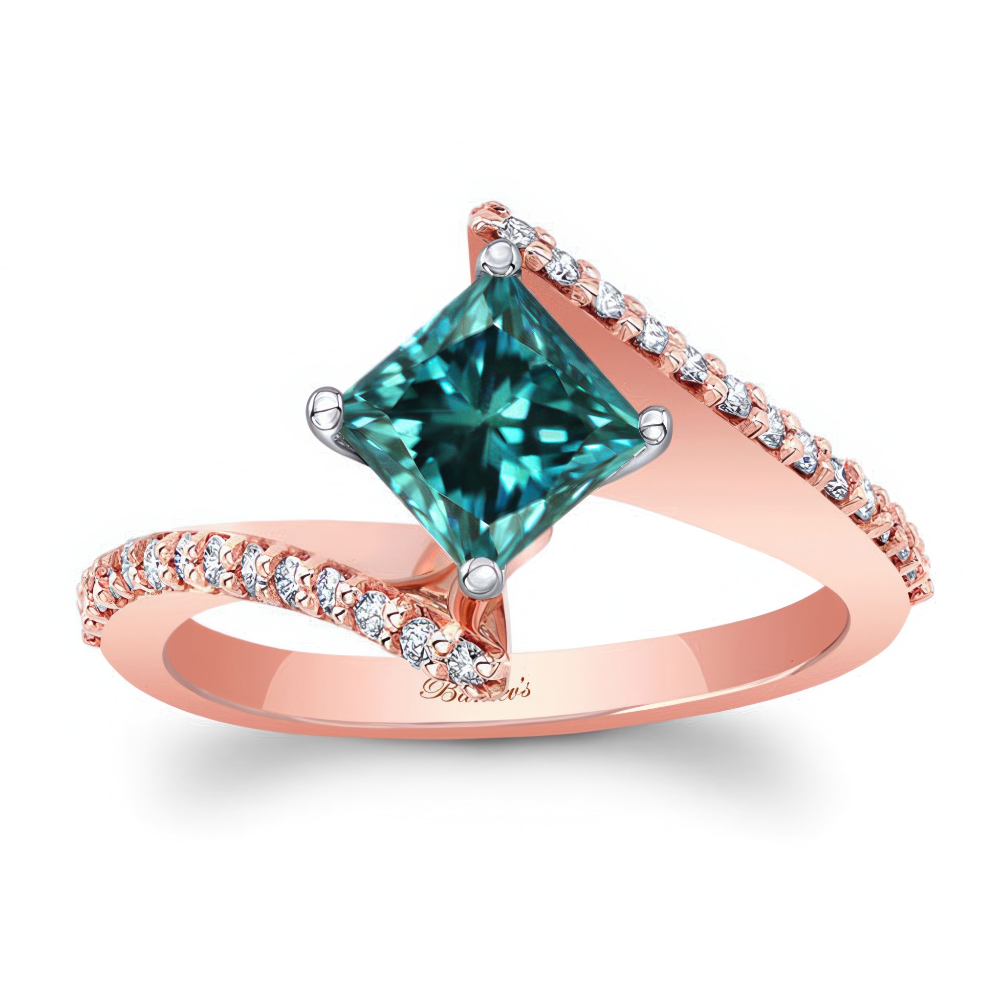 Princess Cut Blue And White Diamond Bypass Ring