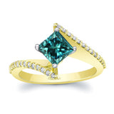 Princess Cut Blue And White Diamond Bypass Ring