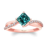 Princess Cut Blue And White Diamond Twist Engagement Ring