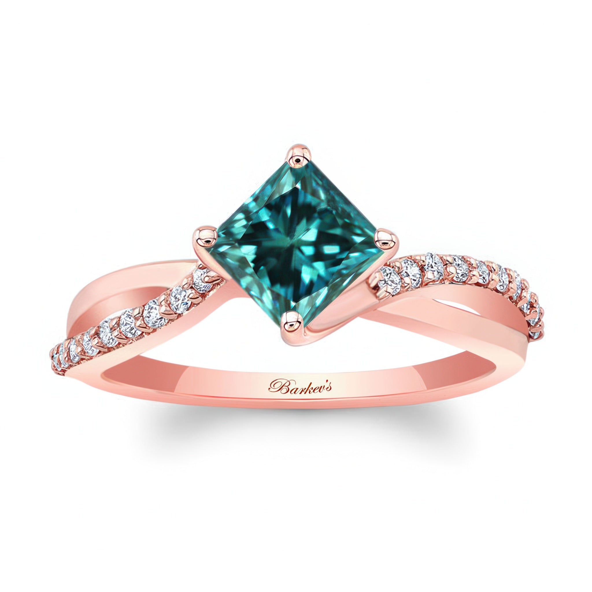 Princess Cut Blue And White Diamond Twist Engagement Ring