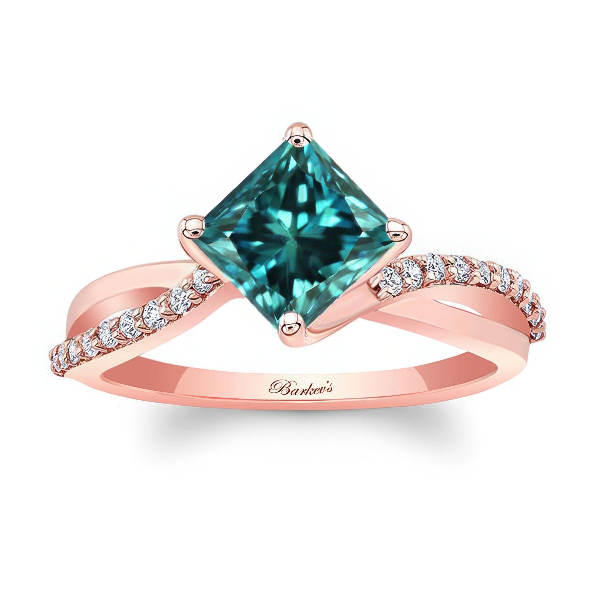 2 Carat Princess Cut Blue And White Diamond Twist Engagement Ring