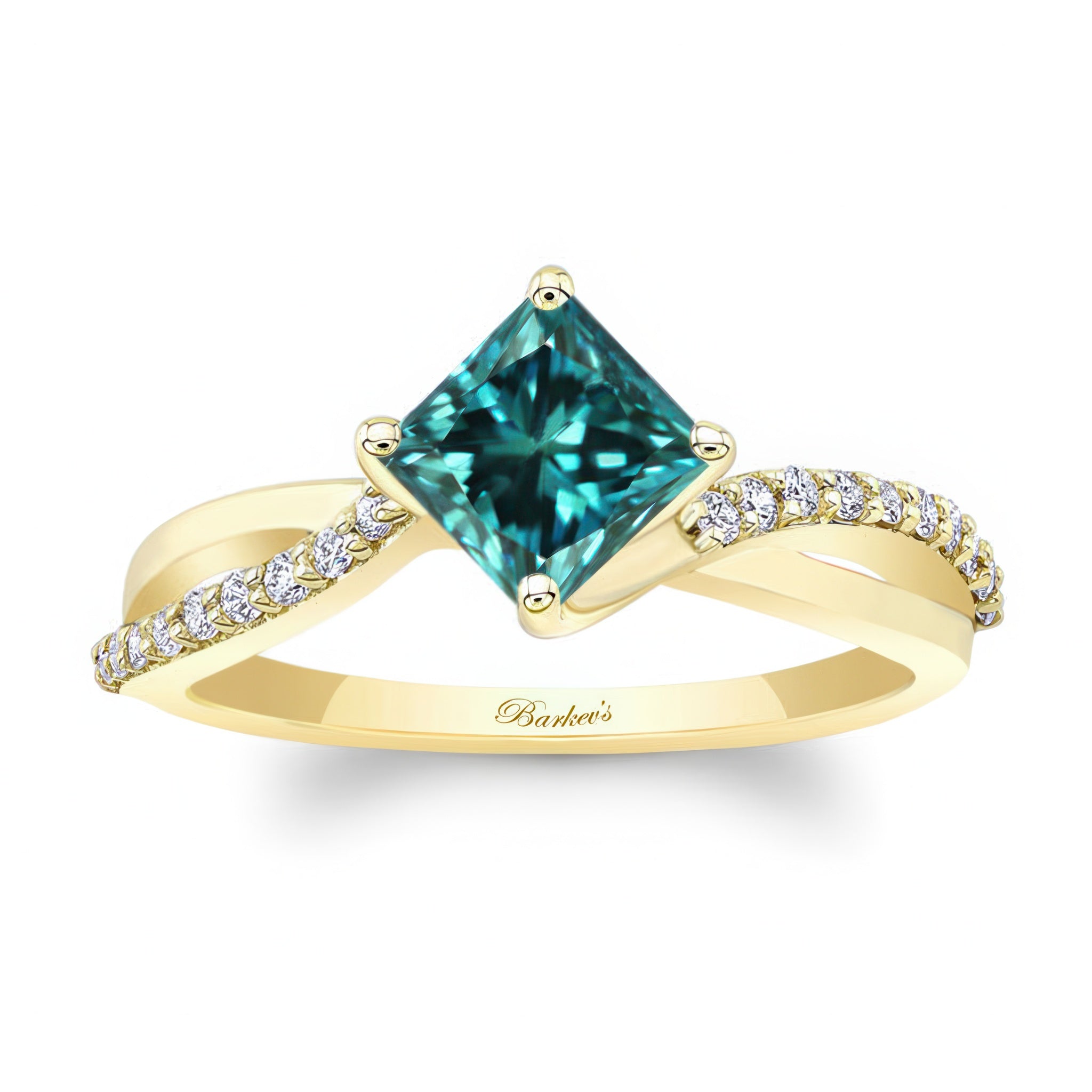 Princess Cut Blue And White Diamond Twist Engagement Ring