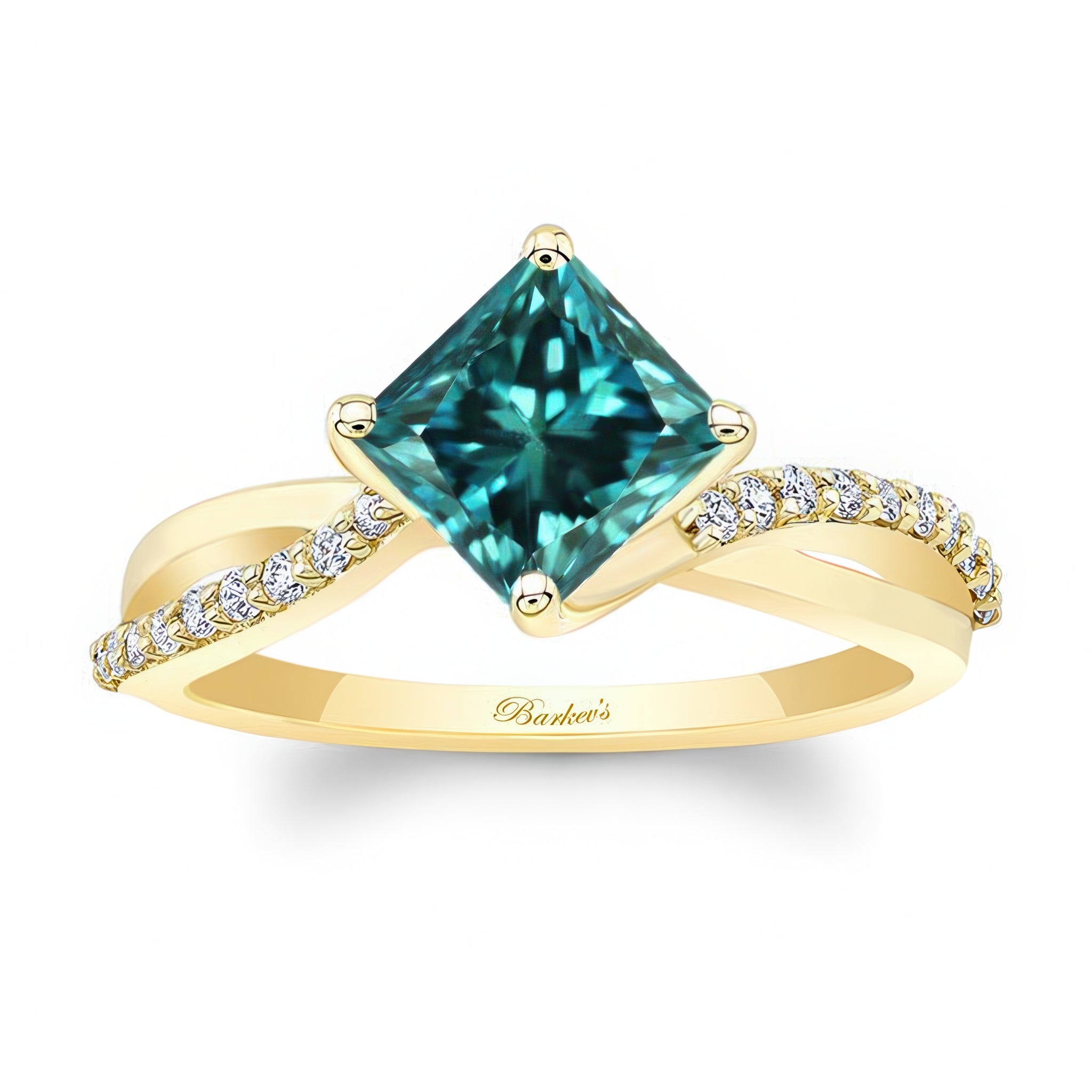 2 Carat Princess Cut Blue And White Diamond Twist Engagement Ring