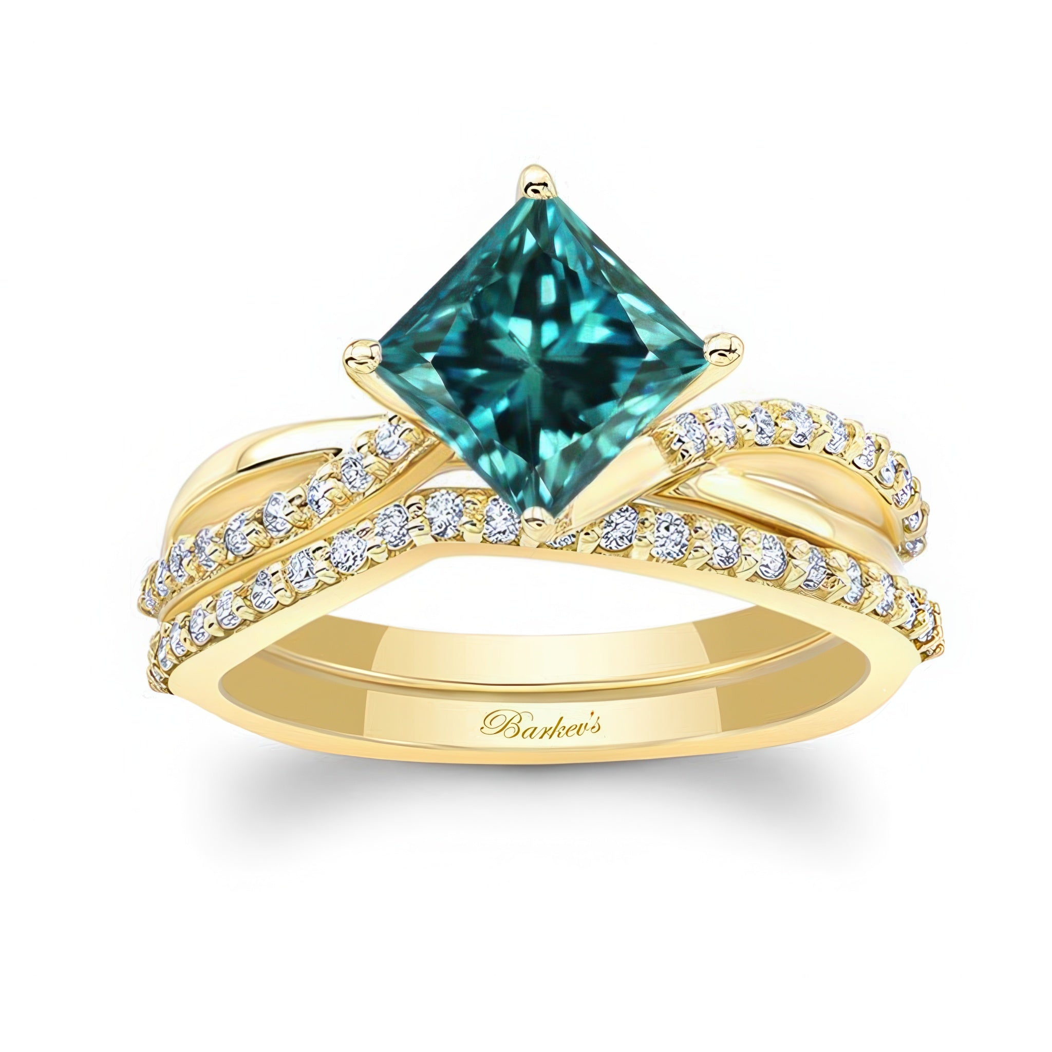 2 Carat Princess Cut Blue And White Diamond Twist Bridal Set