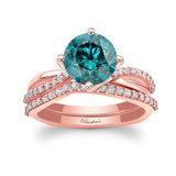 2 Carat Twisted Blue And White Diamond Bridal Set