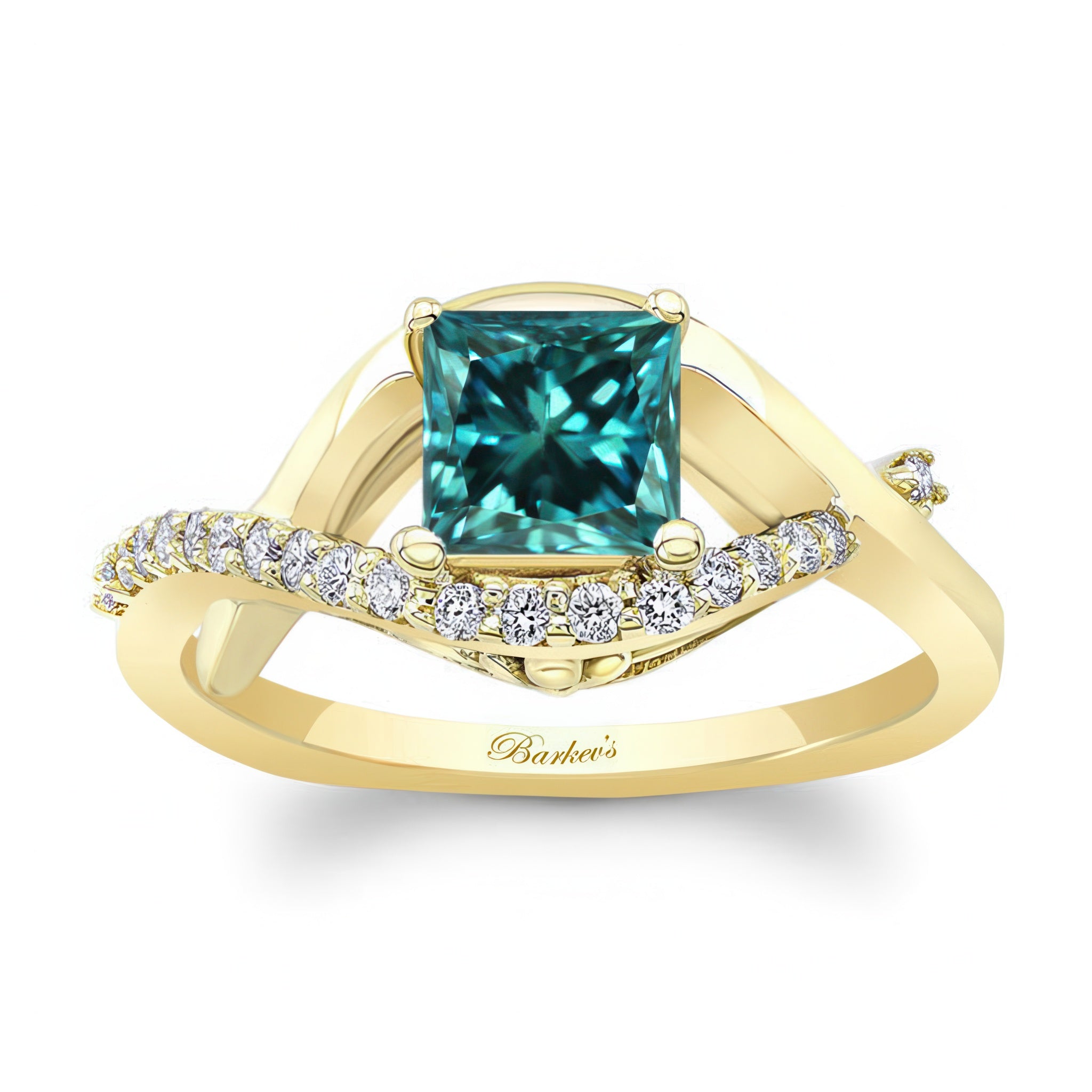 Criss Cross Princess Cut Blue And White Diamond Engagement Ring
