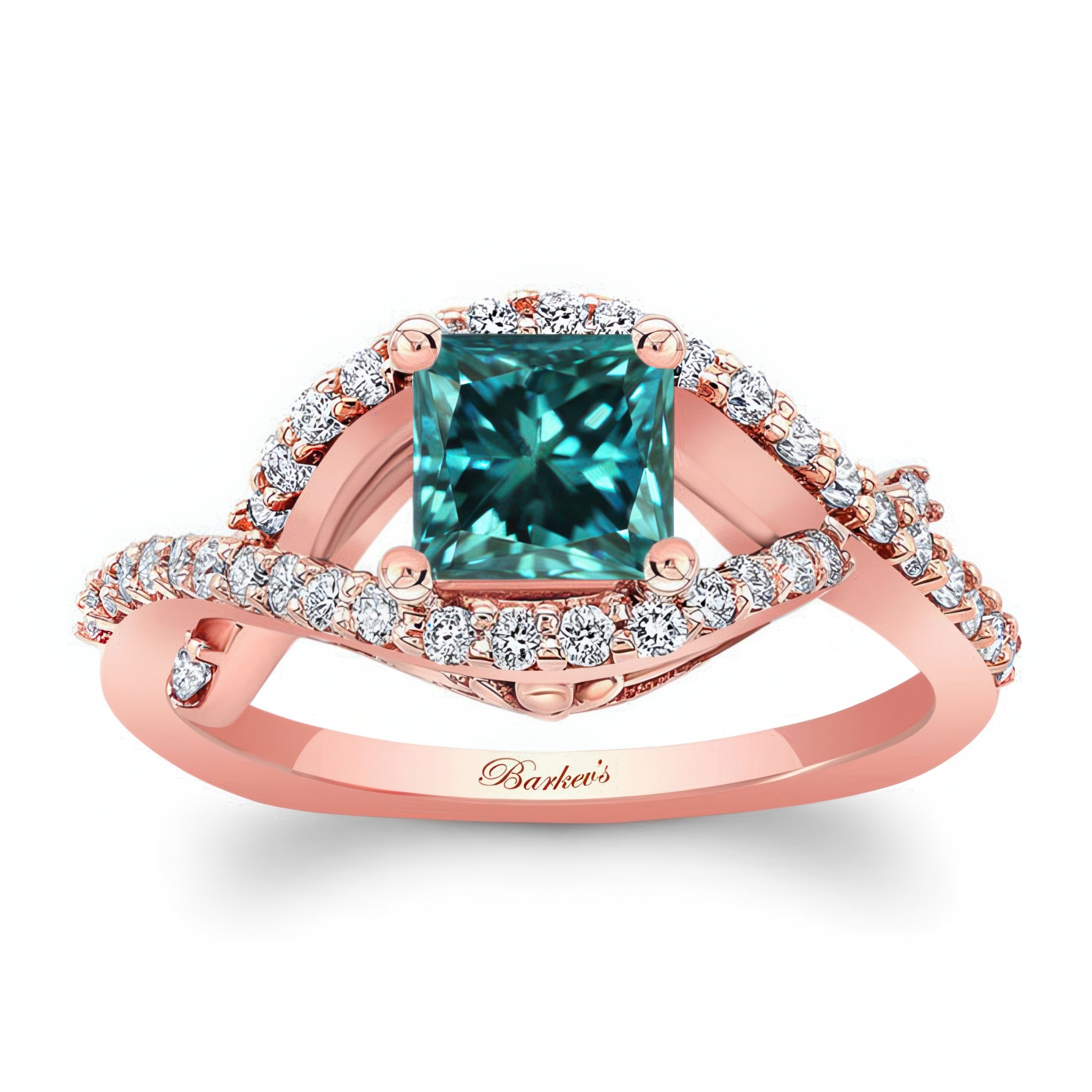 Criss Cross Princess Cut Blue And White Diamond Ring