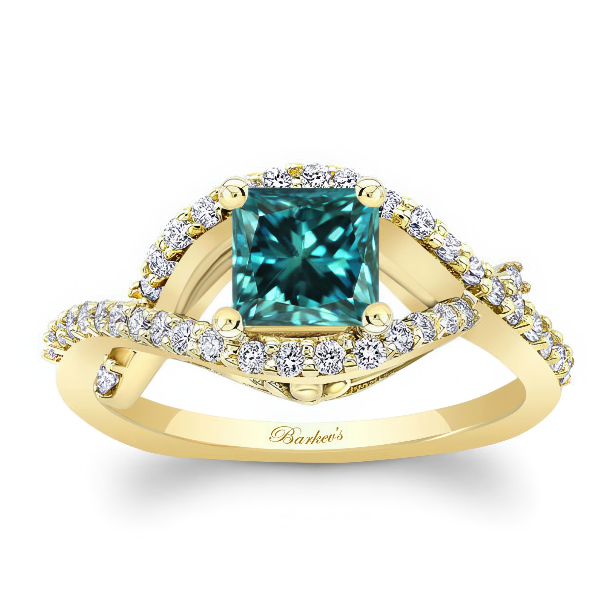 Criss Cross Princess Cut Blue And White Diamond Ring