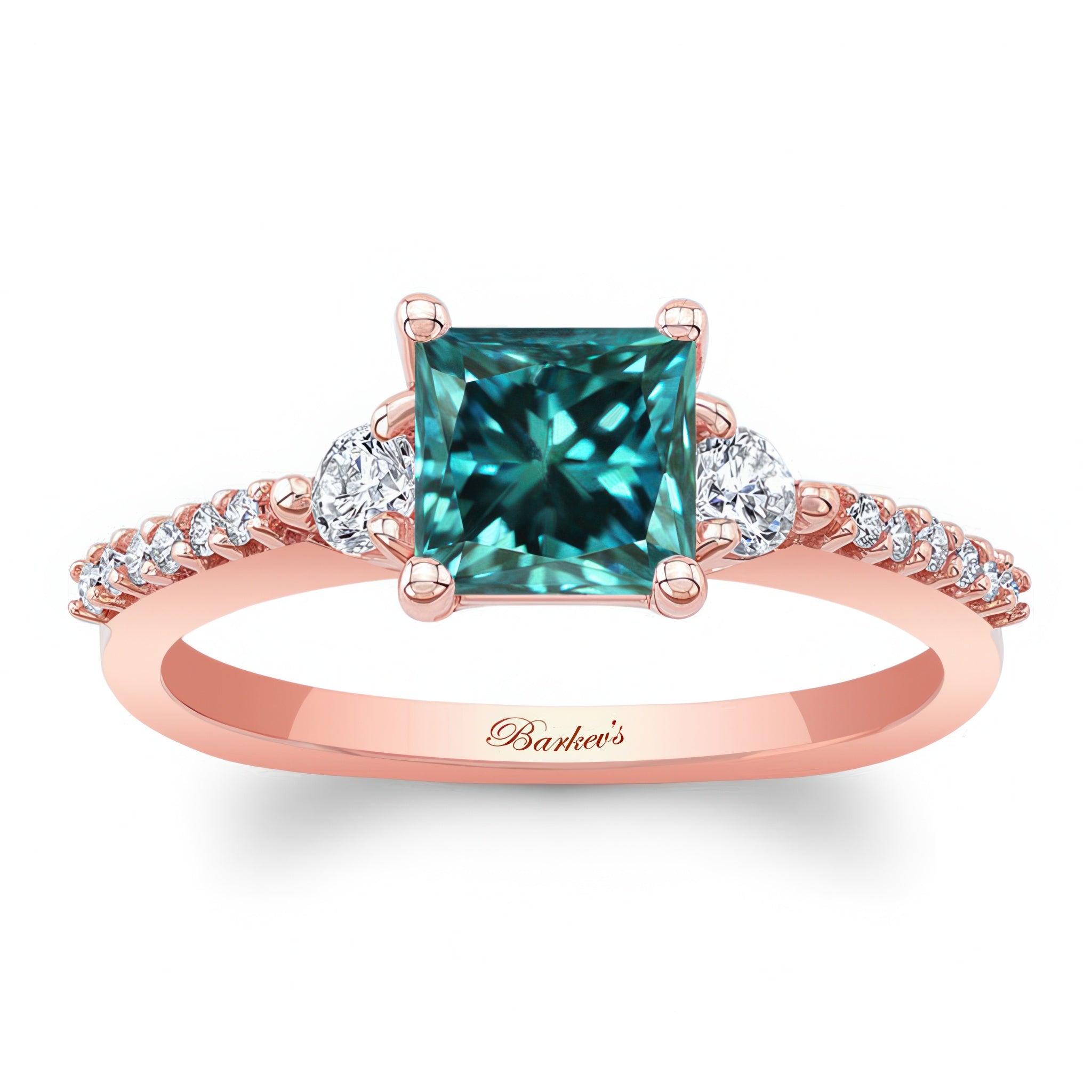 Blue And White Diamond 3 Stone Princess Cut Engagement Ring