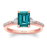 Blue And White Diamond 3 Stone Emerald Cut Engagement Ring