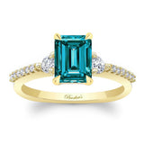 Blue And White Diamond 3 Stone Emerald Cut Engagement Ring