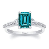 Blue And White Diamond 3 Stone Emerald Cut Engagement Ring