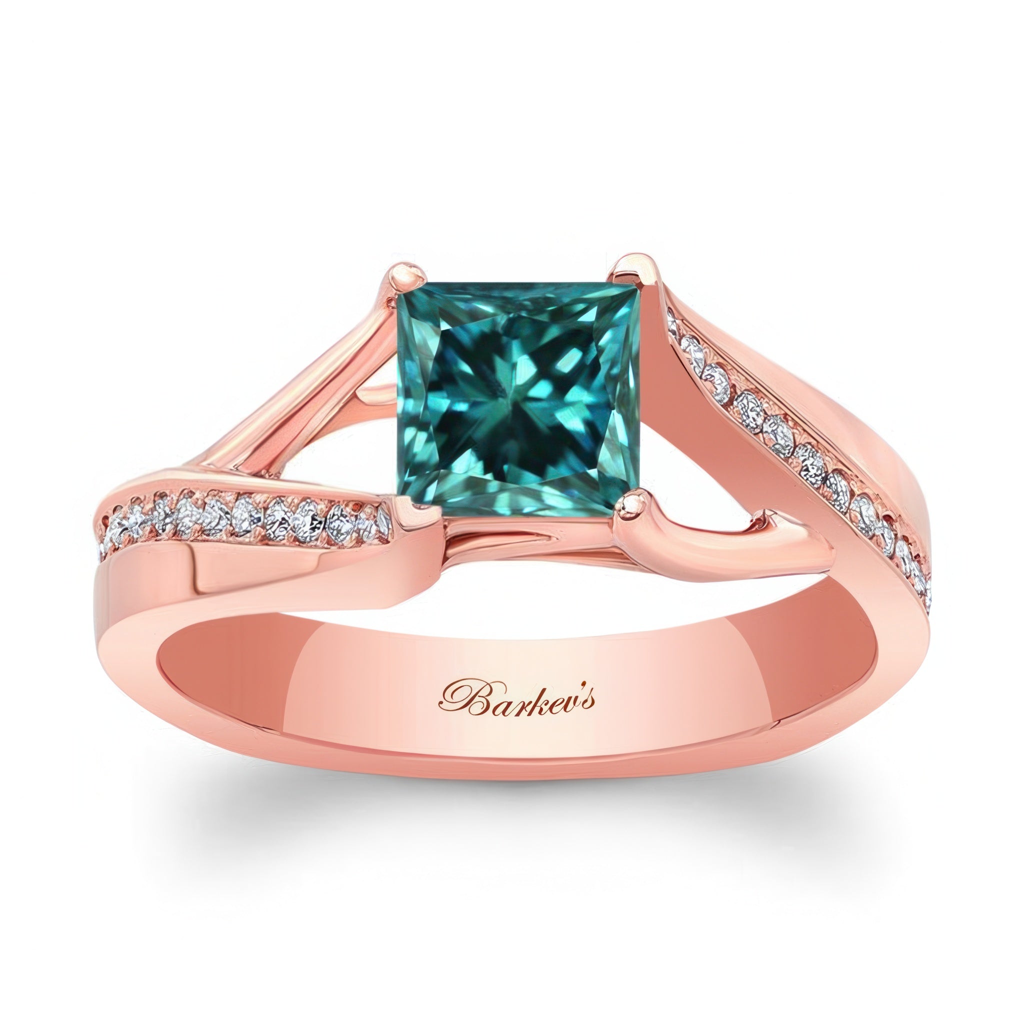 Princess Cut Blue And White Diamond Pave Ring