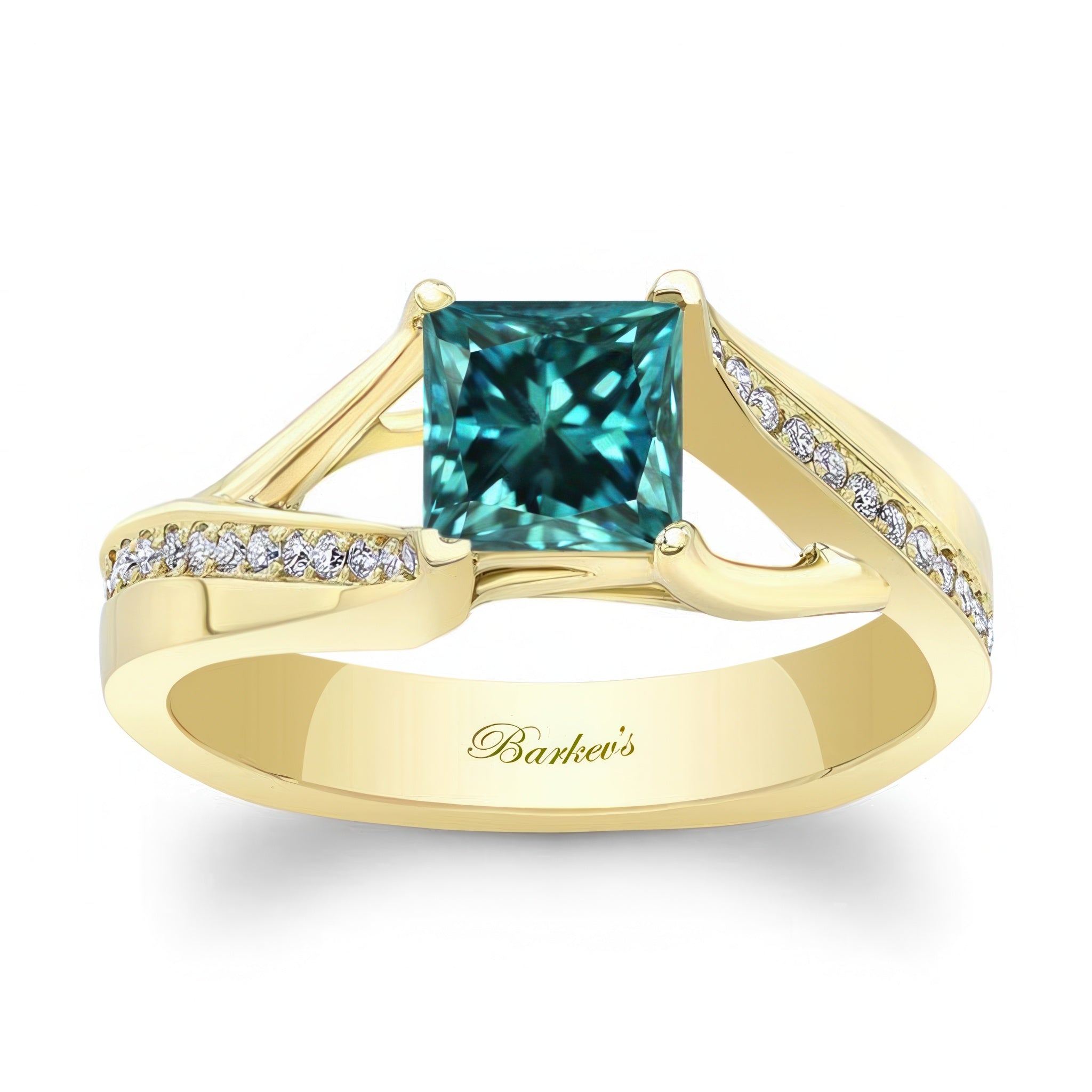 Princess Cut Blue And White Diamond Pave Ring