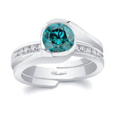 Half Bezel Blue And White Diamond Interlocking Bridal Set