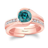 Half Bezel Blue And White Diamond Interlocking Bridal Set