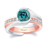 Half Bezel Blue And White Diamond Interlocking Bridal Set