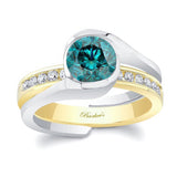Half Bezel Blue And White Diamond Interlocking Bridal Set
